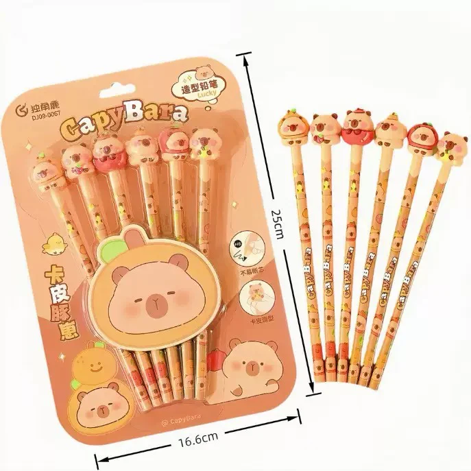 Capybara Pencil and Eraser (6 pencil and 6 eraser) - Image 5