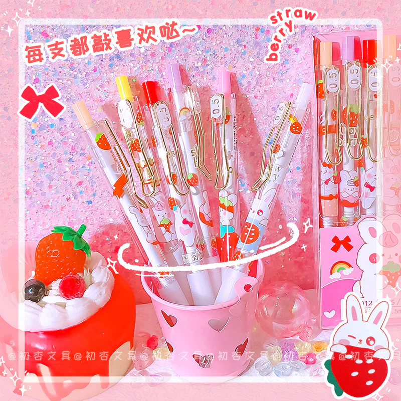 Strawberry Gel Pen Set (6pcs pack) - Image 3