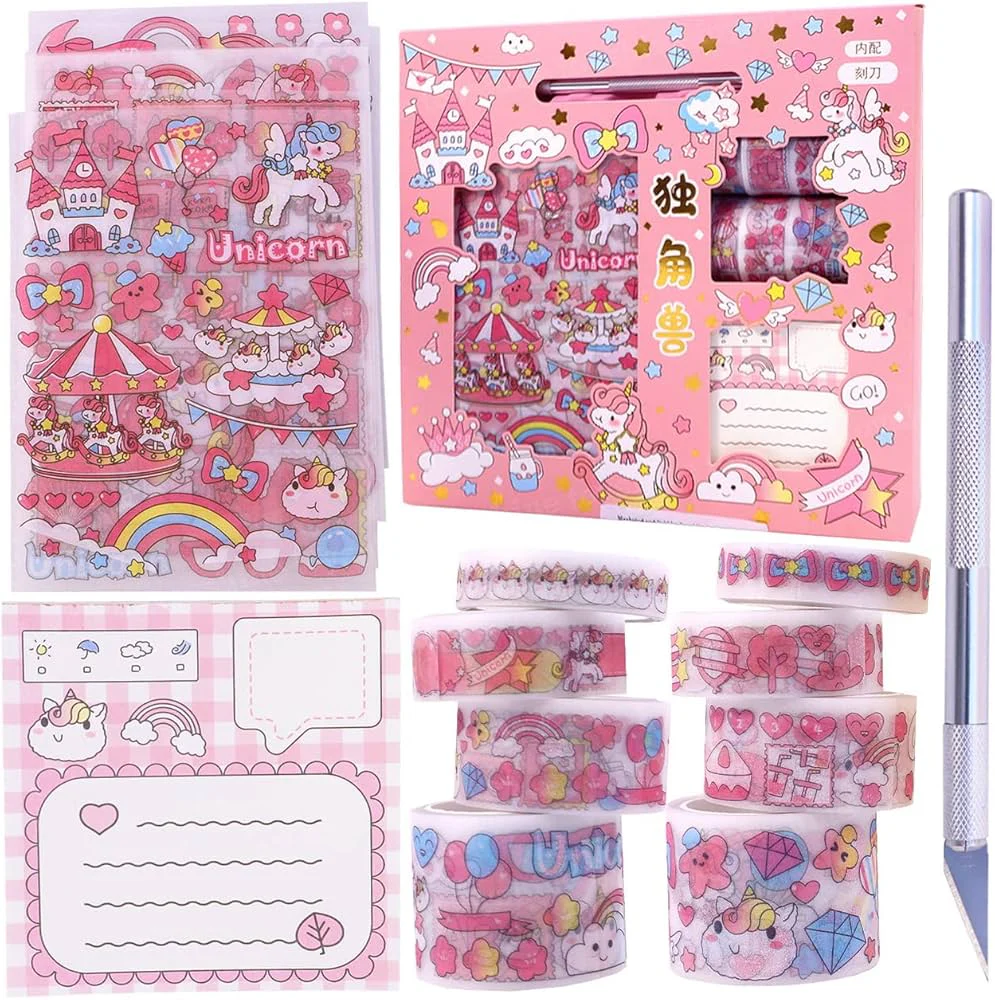 Unicorn Theme Sticker Box With Pen Knife - Image 2